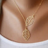 Two Leaf Leaves Charm Pendant Necklace