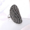 Black Rhinestone Ring For Women - Antique Silver Plated Retro