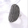 Black Rhinestone Ring For Women - Antique Silver Plated Retro